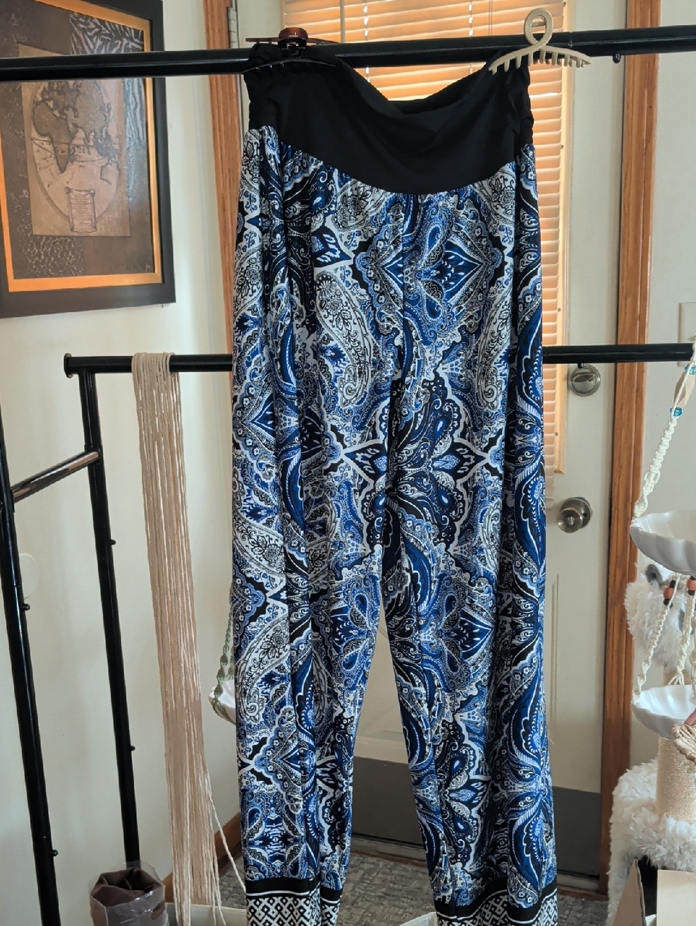 Apt. 9 Blue and Black Paisley Wide-Leg Jumpsuit